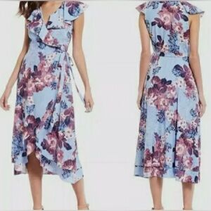 Alex Marie Asymmetrical Floral Dress in Blue and Purple